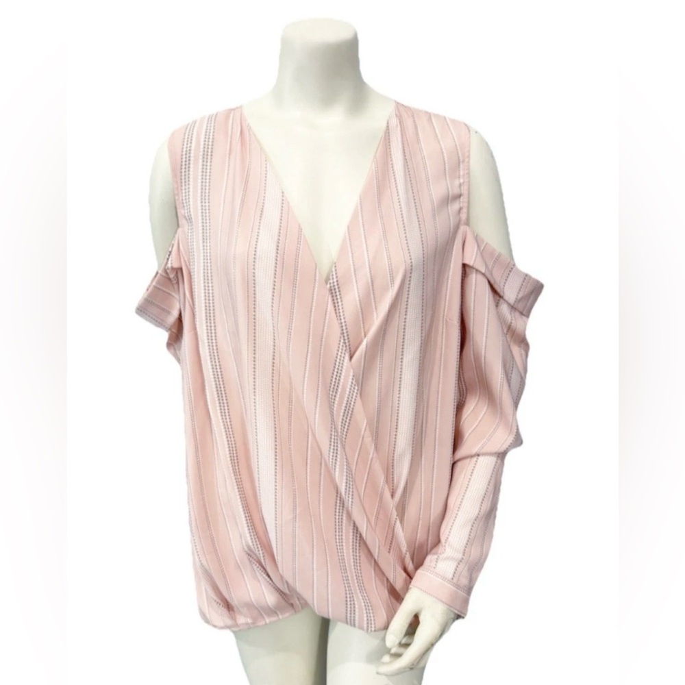 Worthington Woman Rose Smoke Stripe Cold Shoulder Blouse Size 1X NWT